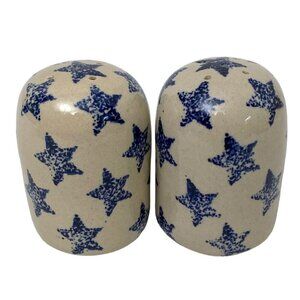 Salt & Pepper Shakers Blue Stars Country Farmhouse  3.5" high Ceramic